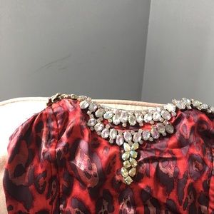 Red, beaded, animal print corset